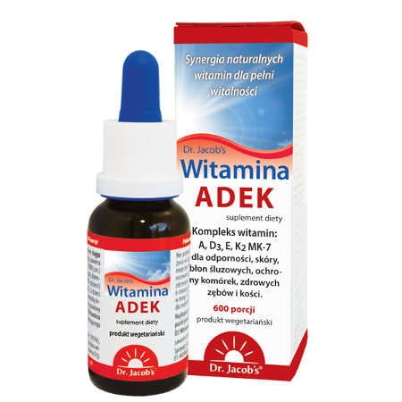 Dr Jacobs witamina ADEK krople 20 ml.         Zdjęcie ma charakter informacyjny. Rzeczywisty wygląd produktu może się różnić od prezentowanego na zdjęciu.
