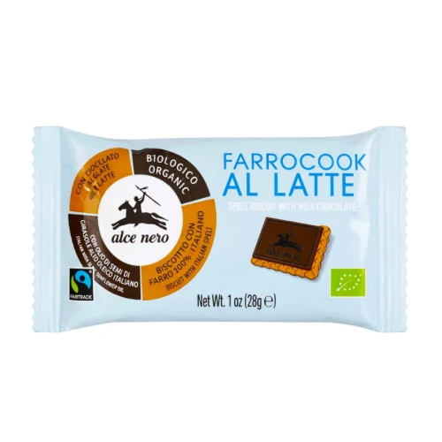 8009004901292 ALCE NERO Herbatniki orkiszowe z czekoladą mleczną FAIR TRADE BIO 28g