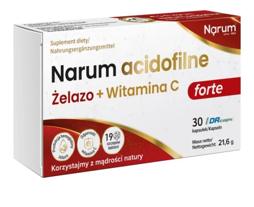 4850016650869 Narum Acidofilne Żelazo + witamina C 600mg, 30 caps