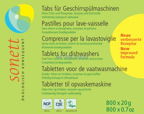4007547403307 Sonett Tabletki do zmywarki 16 kg, 800 sztuk