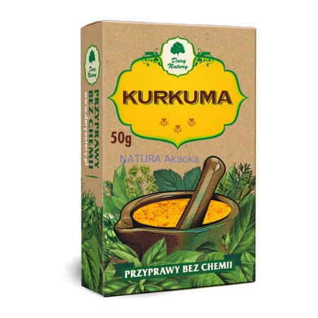 Kurkuma 50 g 
Zdjęcie ma charakter informacyjny. Rzeczywisty wygląd produktu może się różnić od prezentowanego na zdjęciu.